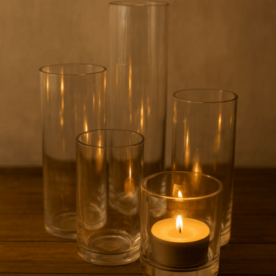 Glass candle holders for elegant displays.