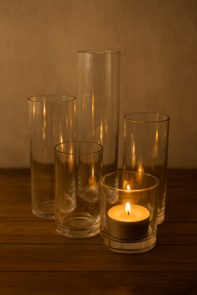 Glass candle holders for elegant displays.